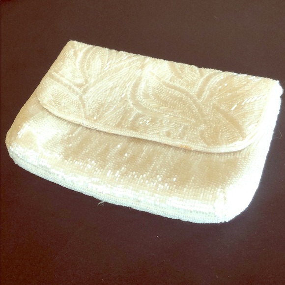 La Regale Handbags - La Regale White Beaded Evening Bag